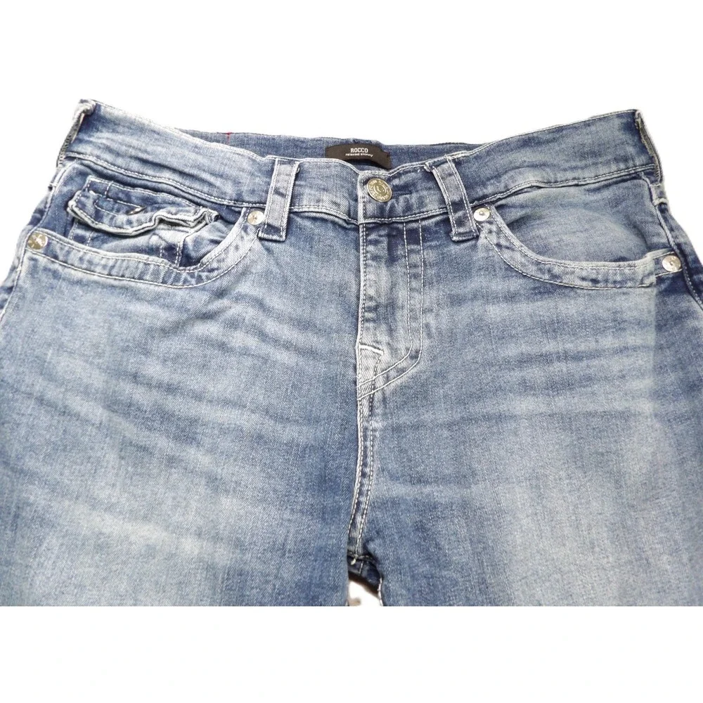 True Religion Jeans Men W32 Rocco Relaxed Skinny Flap Pocket Blue Denim Stretch